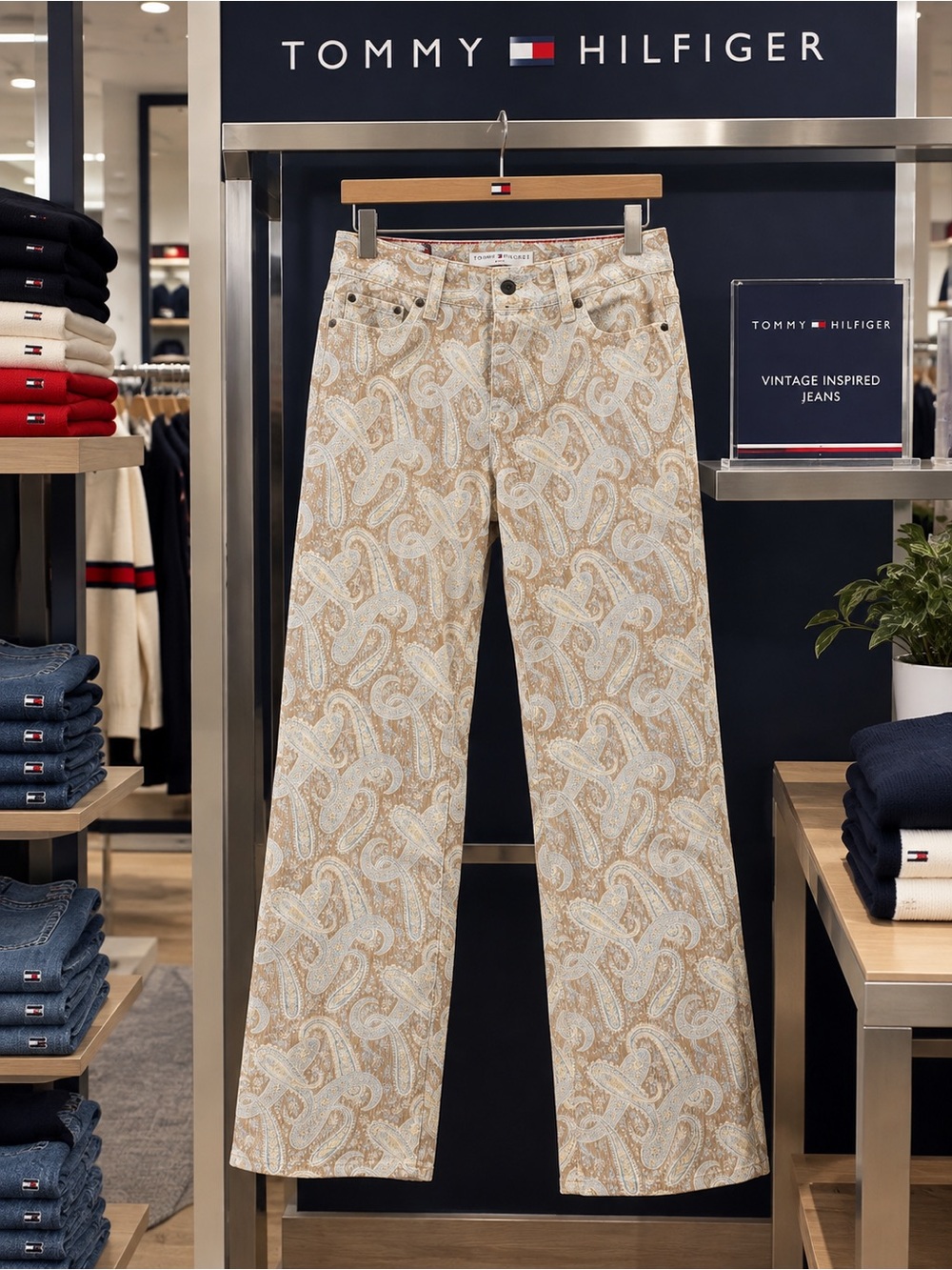 Tommy Hilfiger Beige Paisley Wide-Leg Jeans